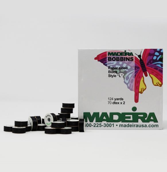 Madeira Sided Bobbin Black L 124 YDS 144 Per Box