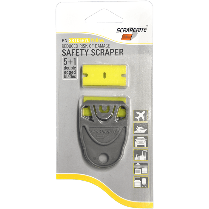 ScrapeRite Tradesman Dwarf Plastic Razor Blade Holder & Yellow 6Pk Blades - McLogan Supply